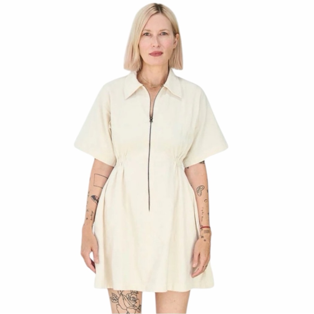 NWT Noble Utility Dress in Oat Milk Womens Size XL Short Sleeve Mini Length